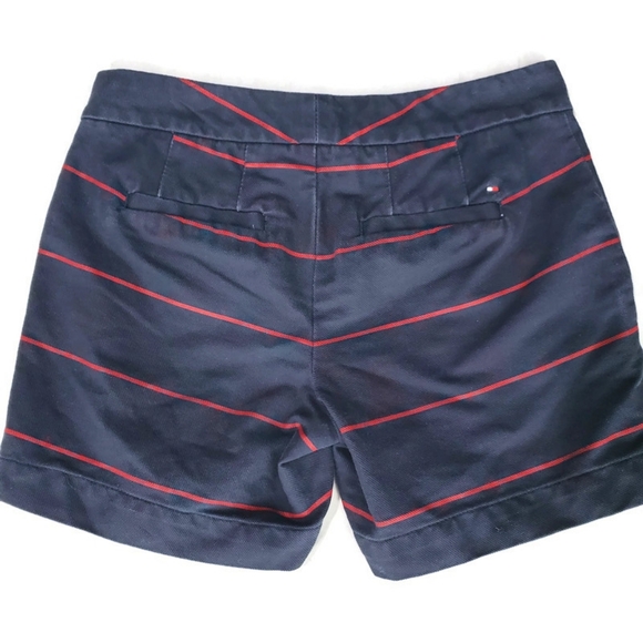 Tommy Hilfiger Red and Blue Striped Nautical Shorts Anchor Buttons Pockets Sz 00 - Picture 2 of 10